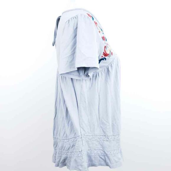 Cupio Embroidered Boho Shirt Short Sleeve Floral Women Small, Gray, Orange, Tan - Picture 7 of 9